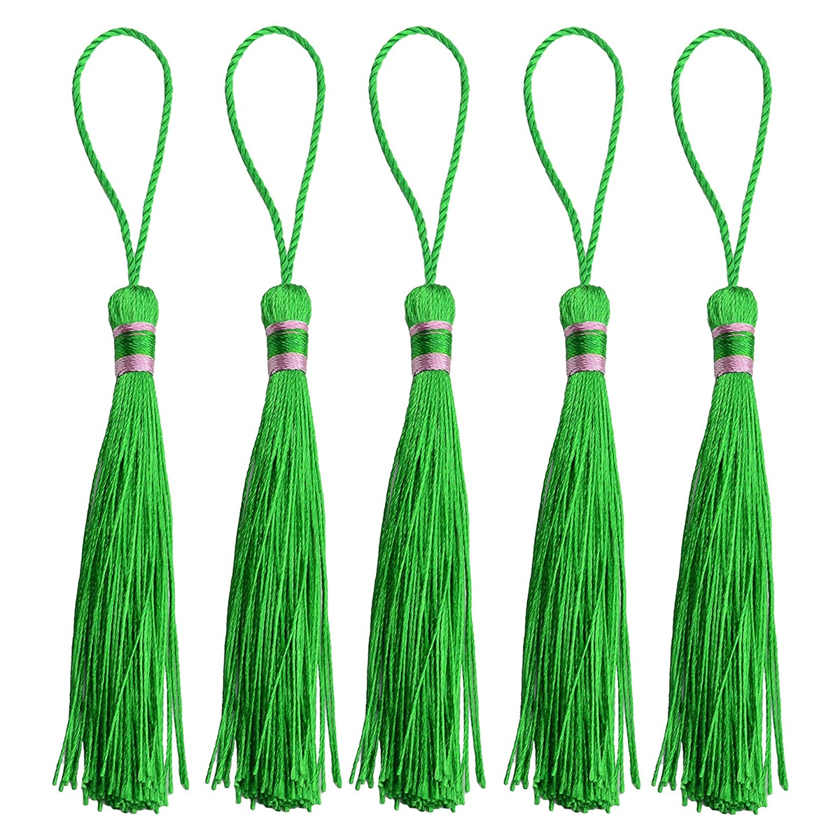5.5 Inch Silky Floss Bookmark Tassels with Cord Loop  Bookmarks, DIY Craft Accessory (Green)